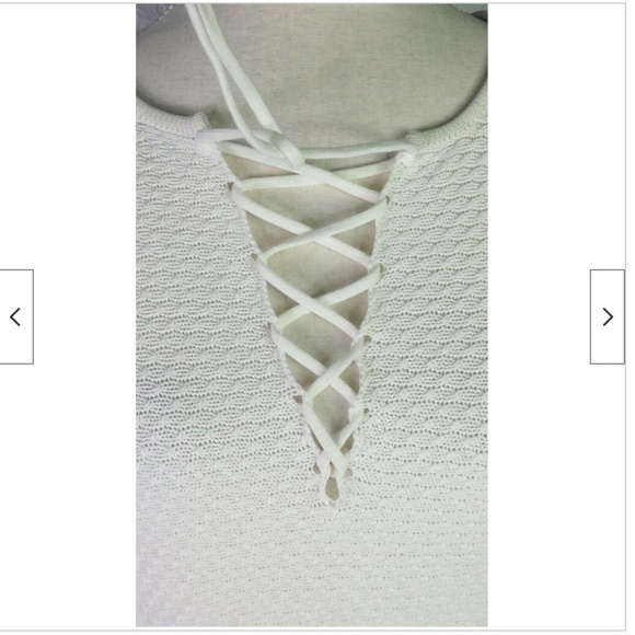 Frame Cream Tight Crochet Knit Lace Up Short Sleeve , XS. GD873 - Picture 3 of 6